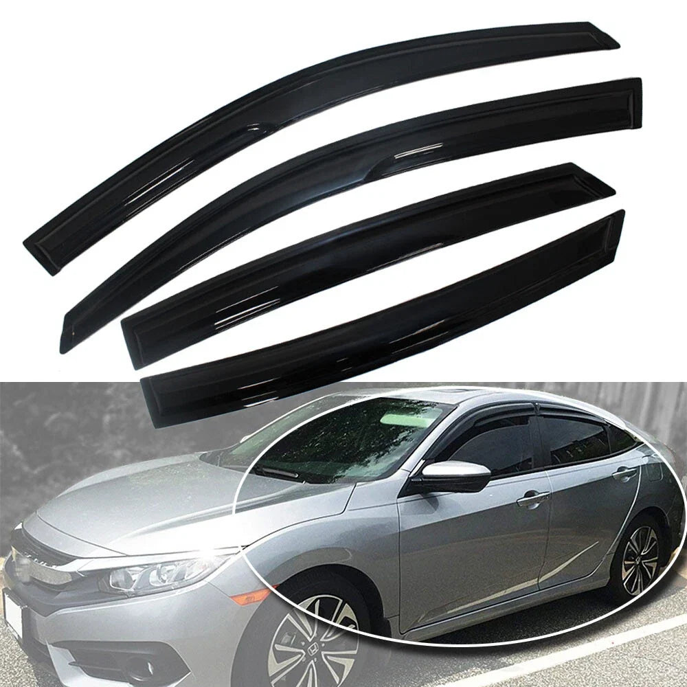 Wavy Mugen Black Window Visor Rain Guard for Honda Civic Sedan (2016–2021)