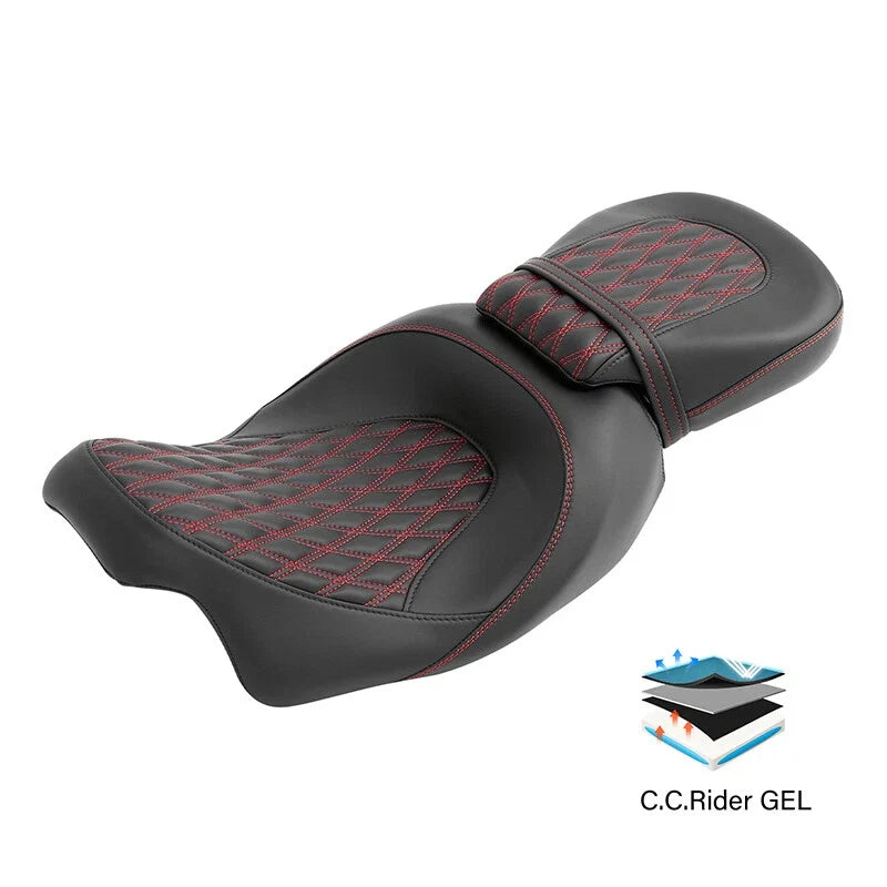 Gel Seat Set in Black Red for Electra Glide, Street Glide (2009–2023)