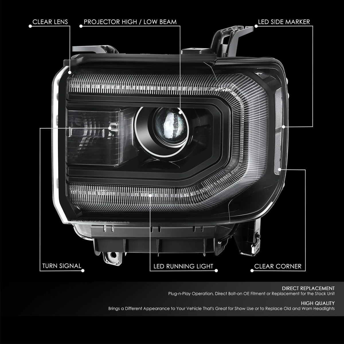 Projector Headlights for GMC Sierra 1500 Limited (2016–2019)