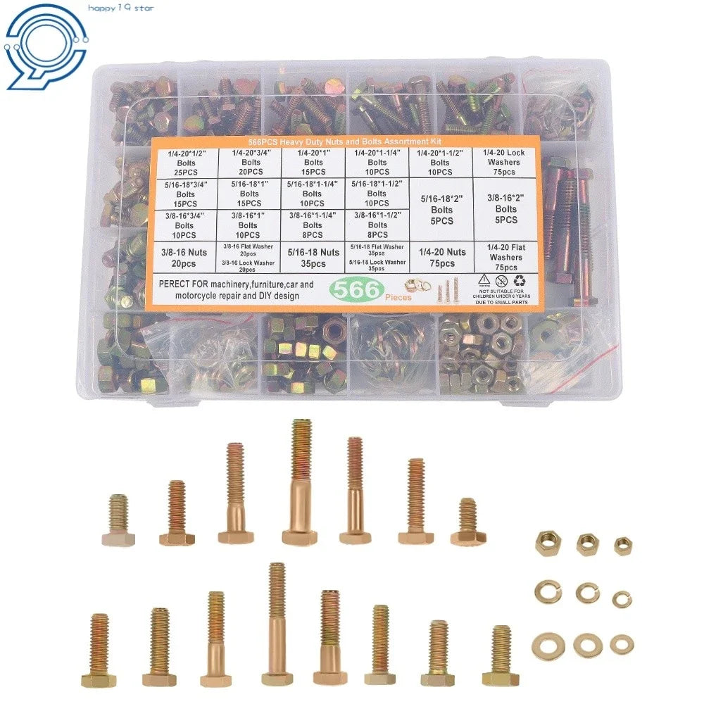 Hex Bolts and Nuts Kit for Automotive Applications (Various Sizes)