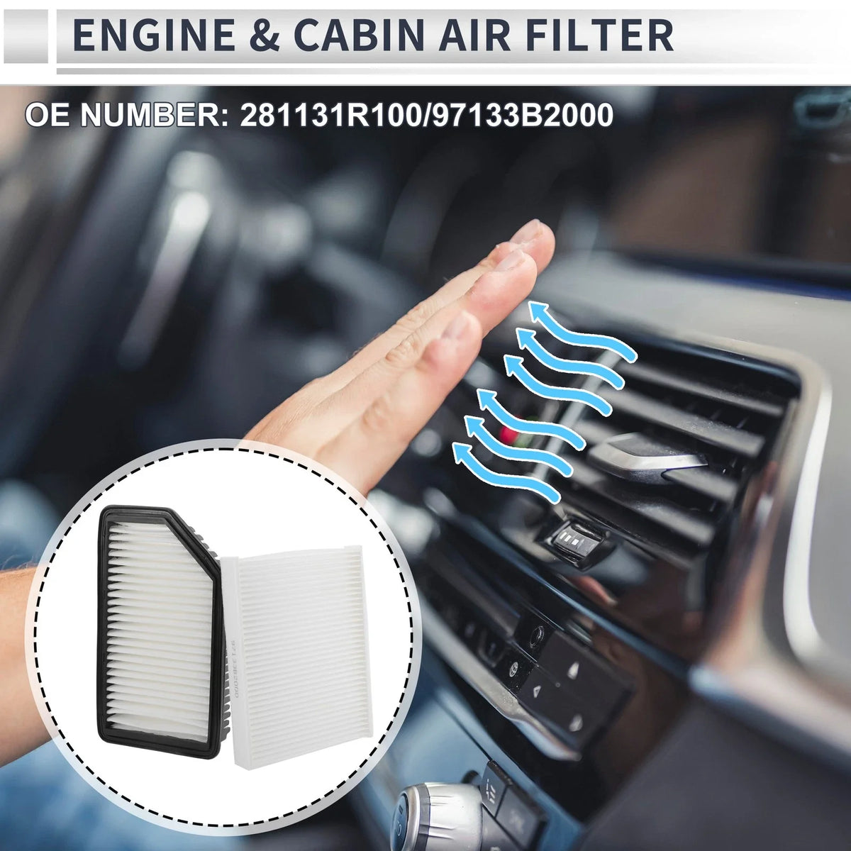 Engine Cabin Air Filter Combo No. 281131R100 for Kia Soul (2014–2019)