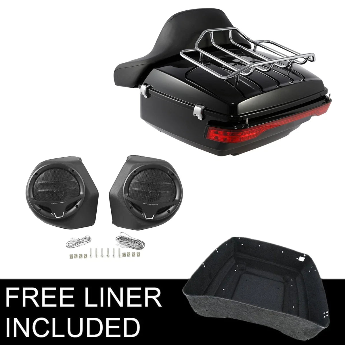 Backrest Rack Pad Speakers with Tail Light for Harley Road Glide 2014-2026