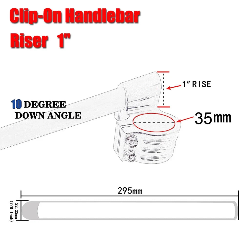 295mm Raised Riser Clip-On Handlebars for Universal Motorcycle (35mm Forks)