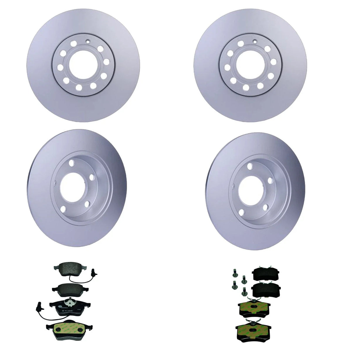 Hella Front Rear Rotors & Low-Met Disc Brake Pad Kit for Audi A6 Quattro (1995–2011)