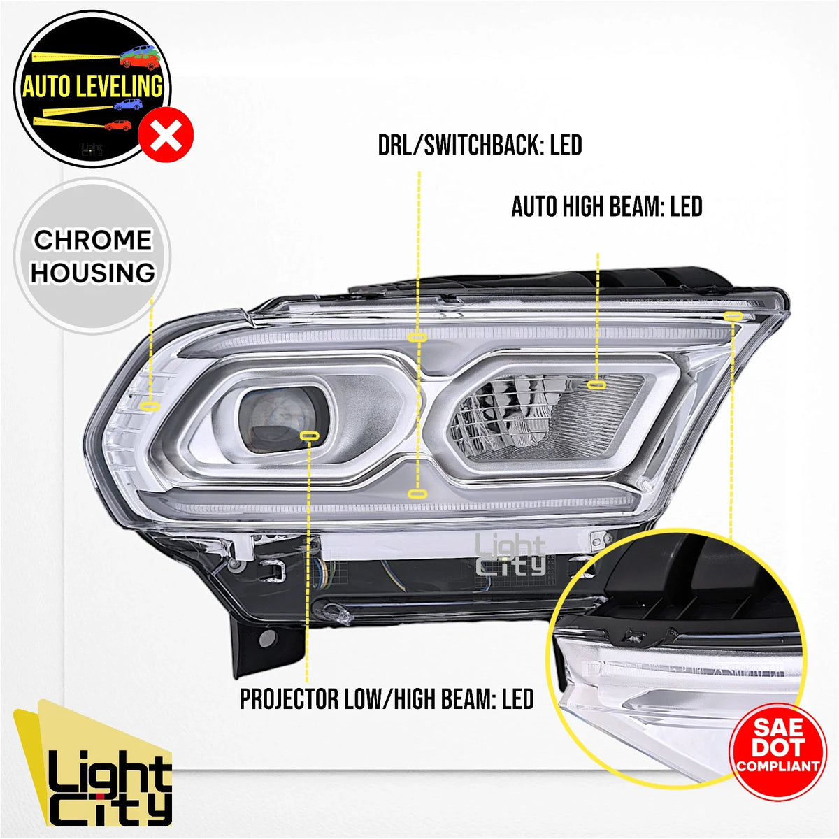 LED Headlight RH for Dodge Durango (2021–2024) - Chrome, Auto Hi-Beam