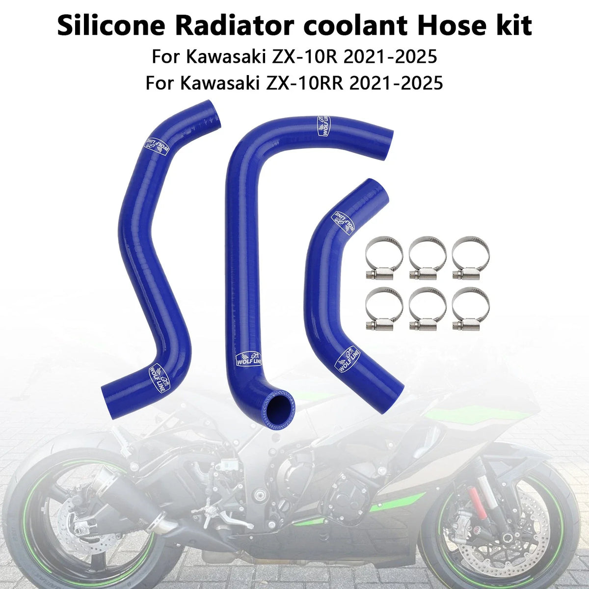 Silicone Radiator Coolant Hose for Kawasaki ZX10R ZX-10RR (2021–2025) Blue