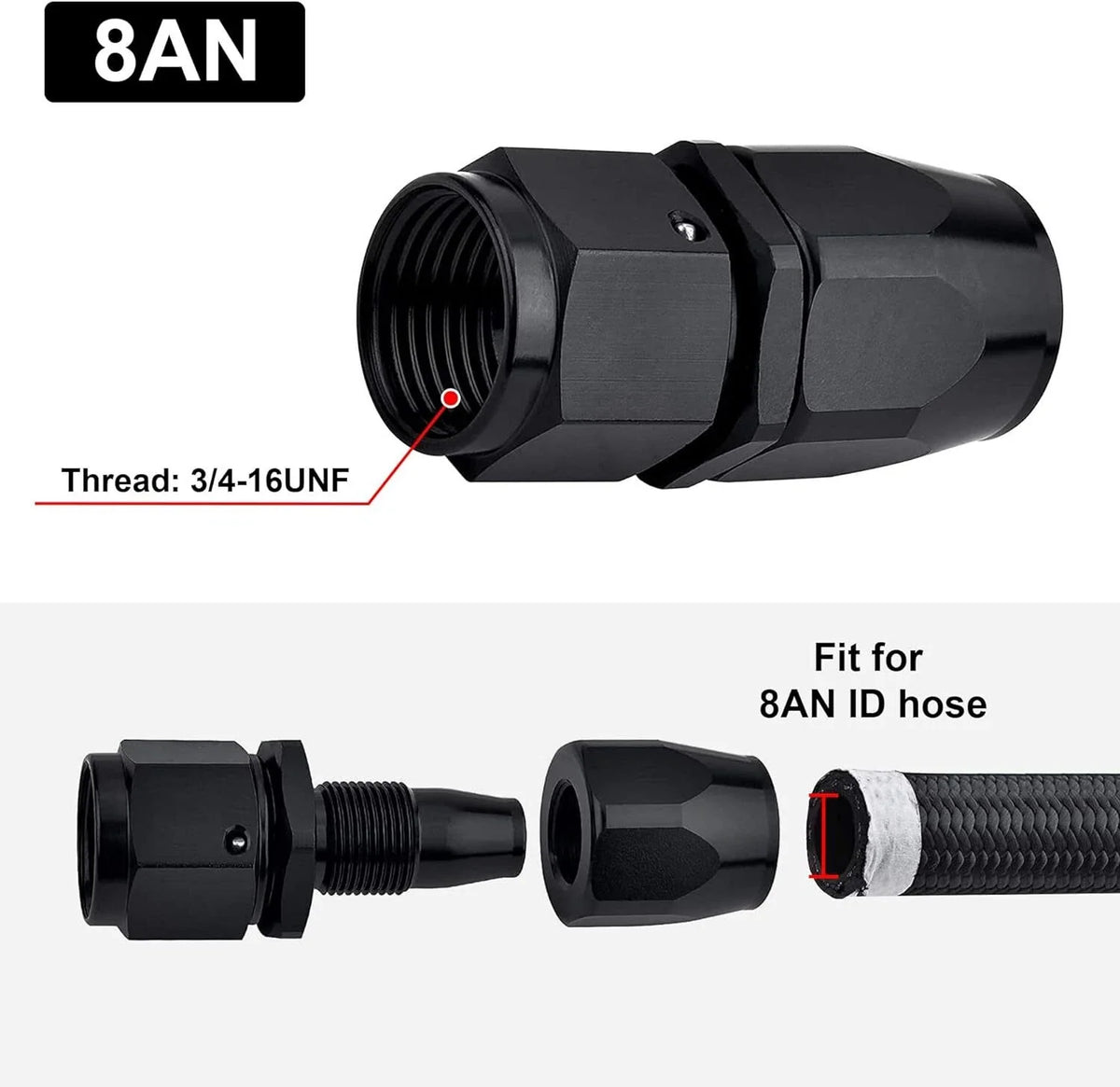 Set of 6 8AN Straight Swivel Hose End Fittings for CPE Oil Fuel Line