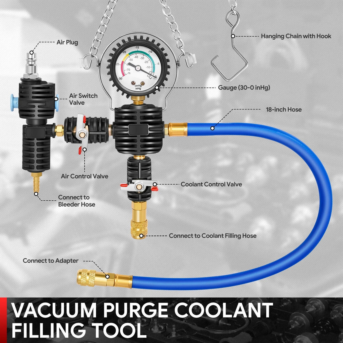 28Pcs Radiator Cooling System Pressure Tester & Vacuum Refill Tool Kit