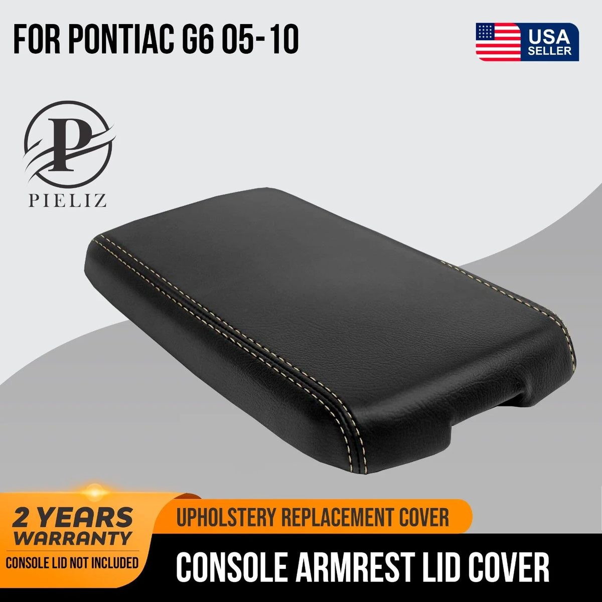 Console Lid Armrest Cover for Pontiac G6 (2005–2010) Black Beige Stitch