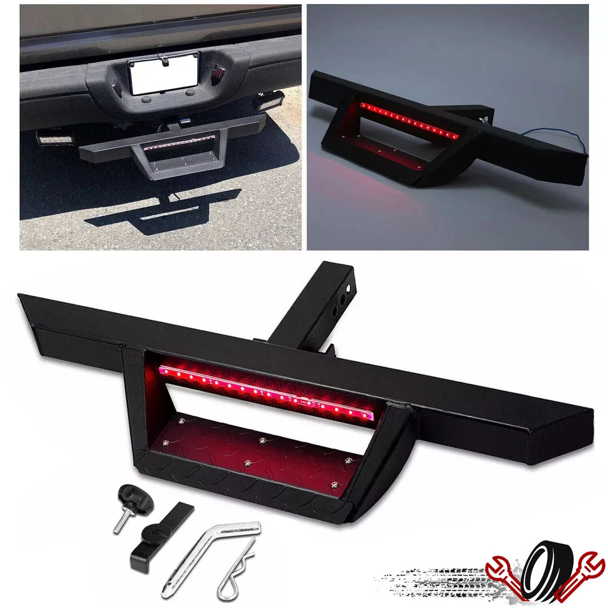 Tow Trailer Receiver Hitch Step Bar Bumper Guard with LED for Make Model