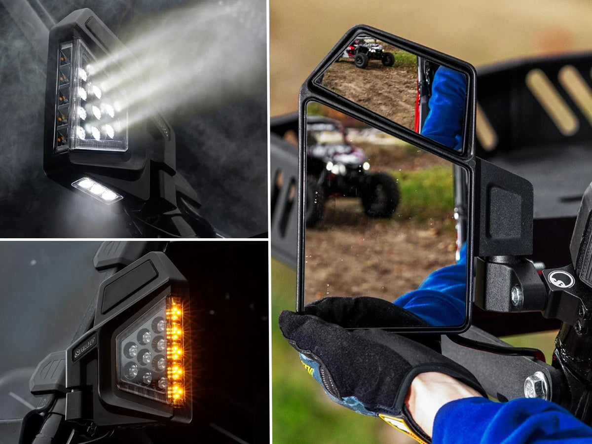 Dual Section LED Side-View Mirrors for 1.75 Roll Cage Models Polaris