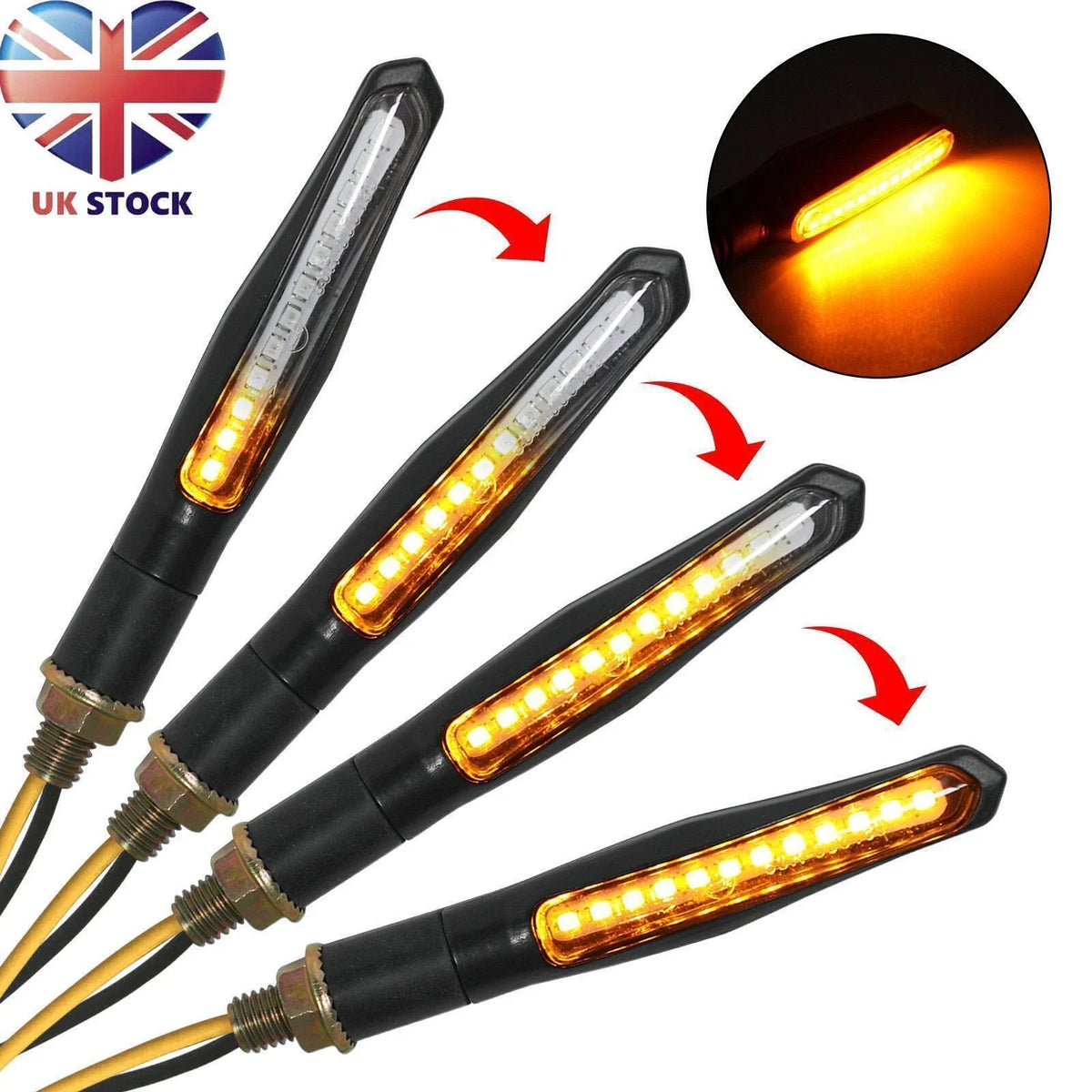 Sequential Flowing LED Turn Signal Lights - 2X M10 for Motorcycle