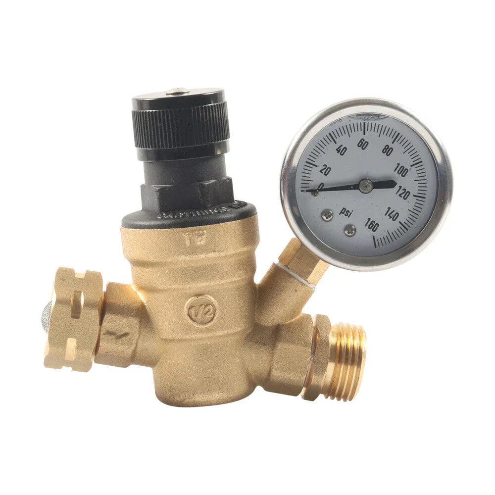 Water Pressure Regulator Valve for Camper RV w/ Adjustable Gauge