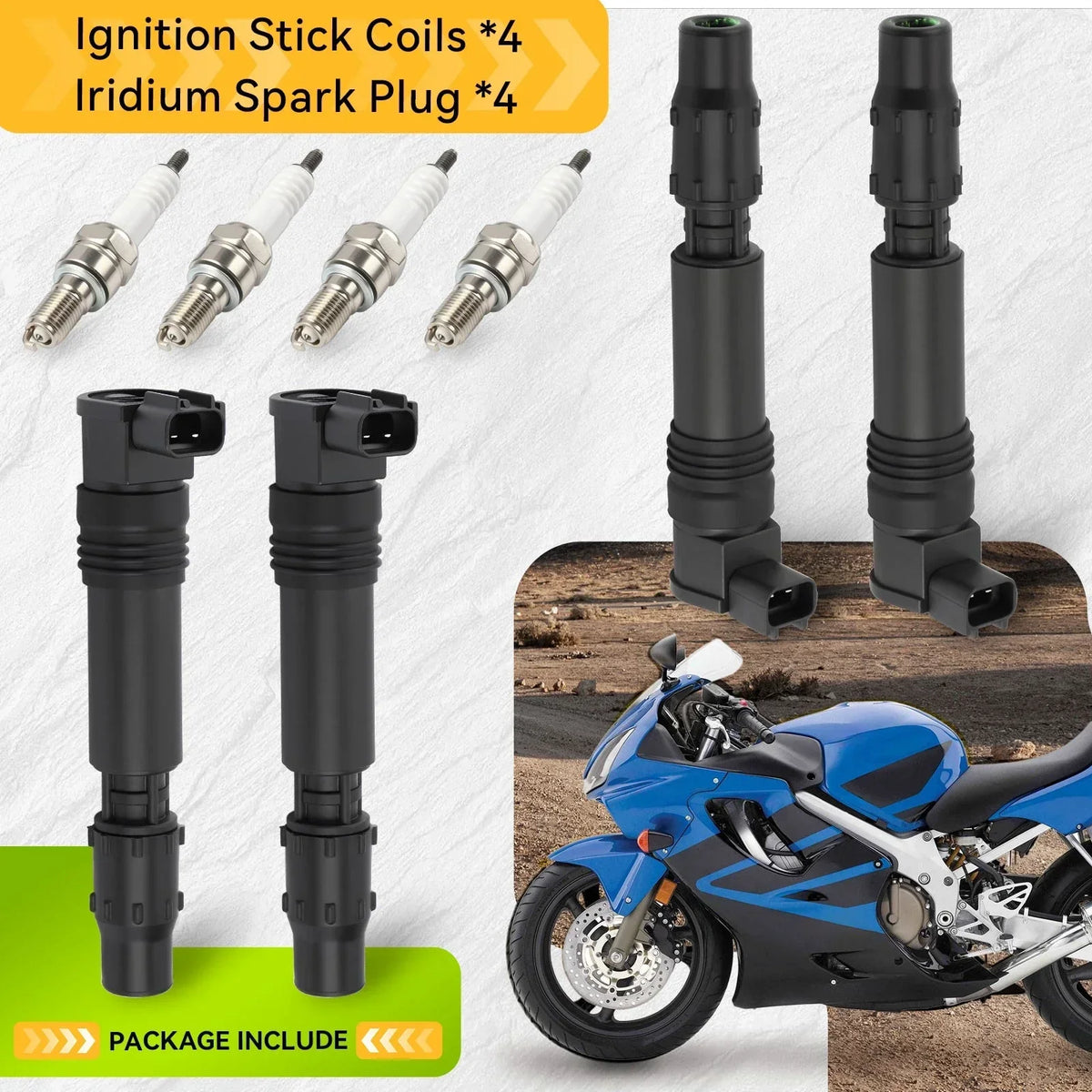 4 Ignition Coils with Iridium Spark Plugs for Honda CBR954RR 2002-2003