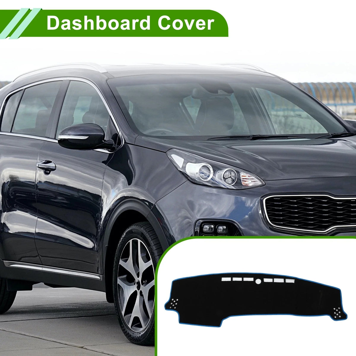 Dashboard Cover for Kia Sonet (2022–2025) Polyester Black Blue 1 Pc