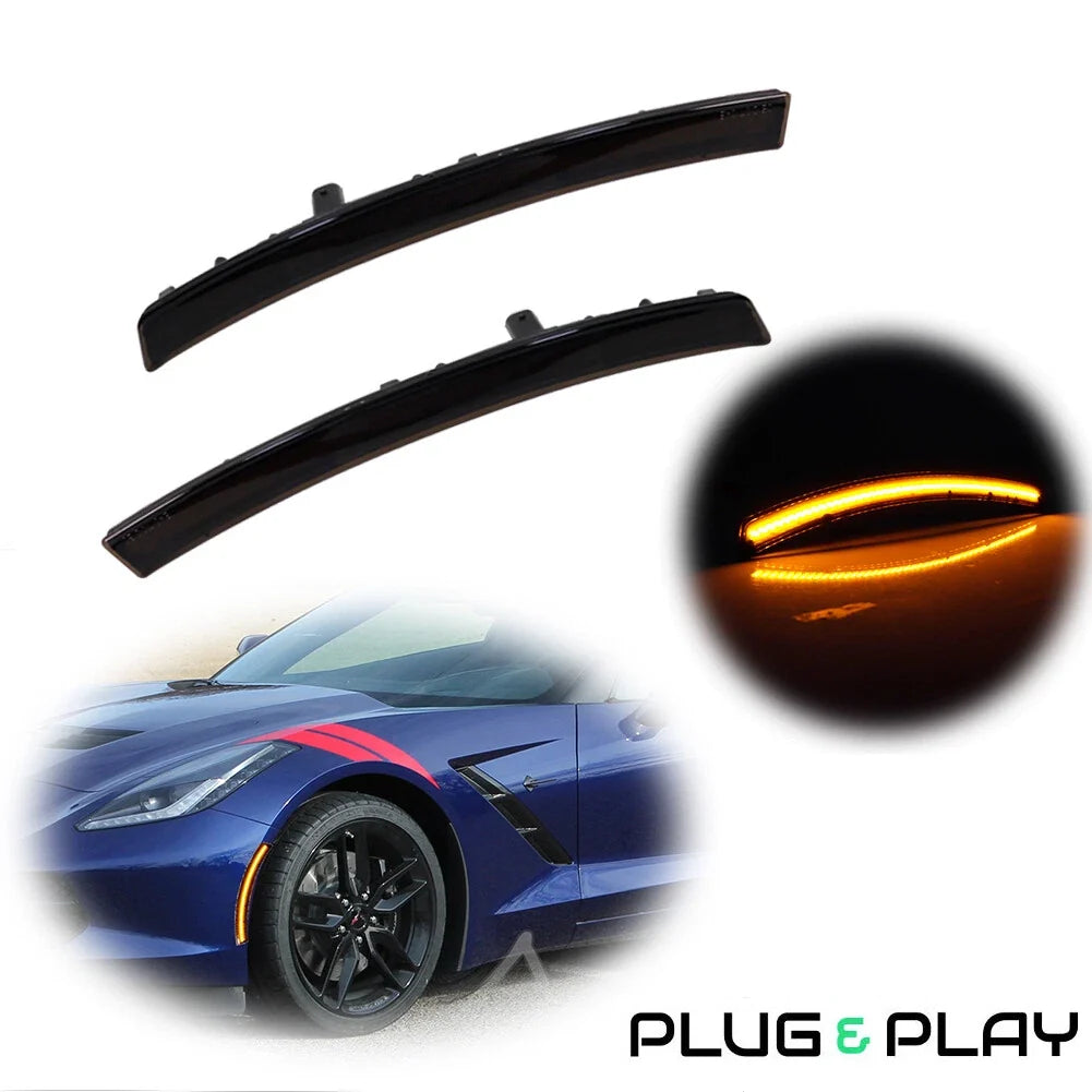 2Pcs Black Amber LED Side Marker Lights for Chevy Corvette C7 (2014–2019)