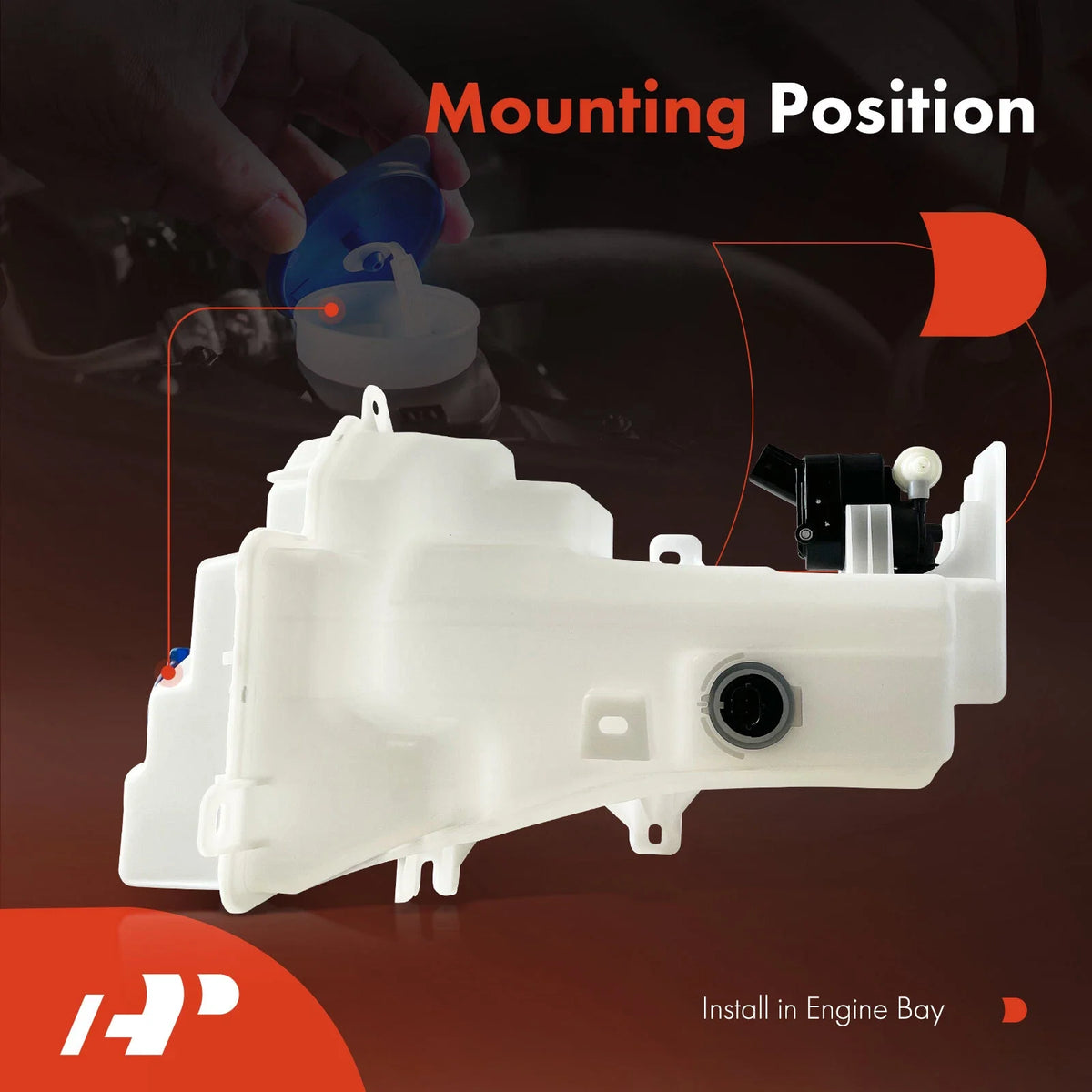 Windshield Washer Reservoir Set with Pump, Cap & Sensor for Kia Rio 2018-2020