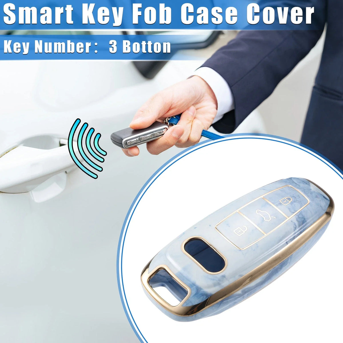 3X Remote Smart Key Fob Cover Case for Audi Q7 Q8 (2020–2021) TPU Blue