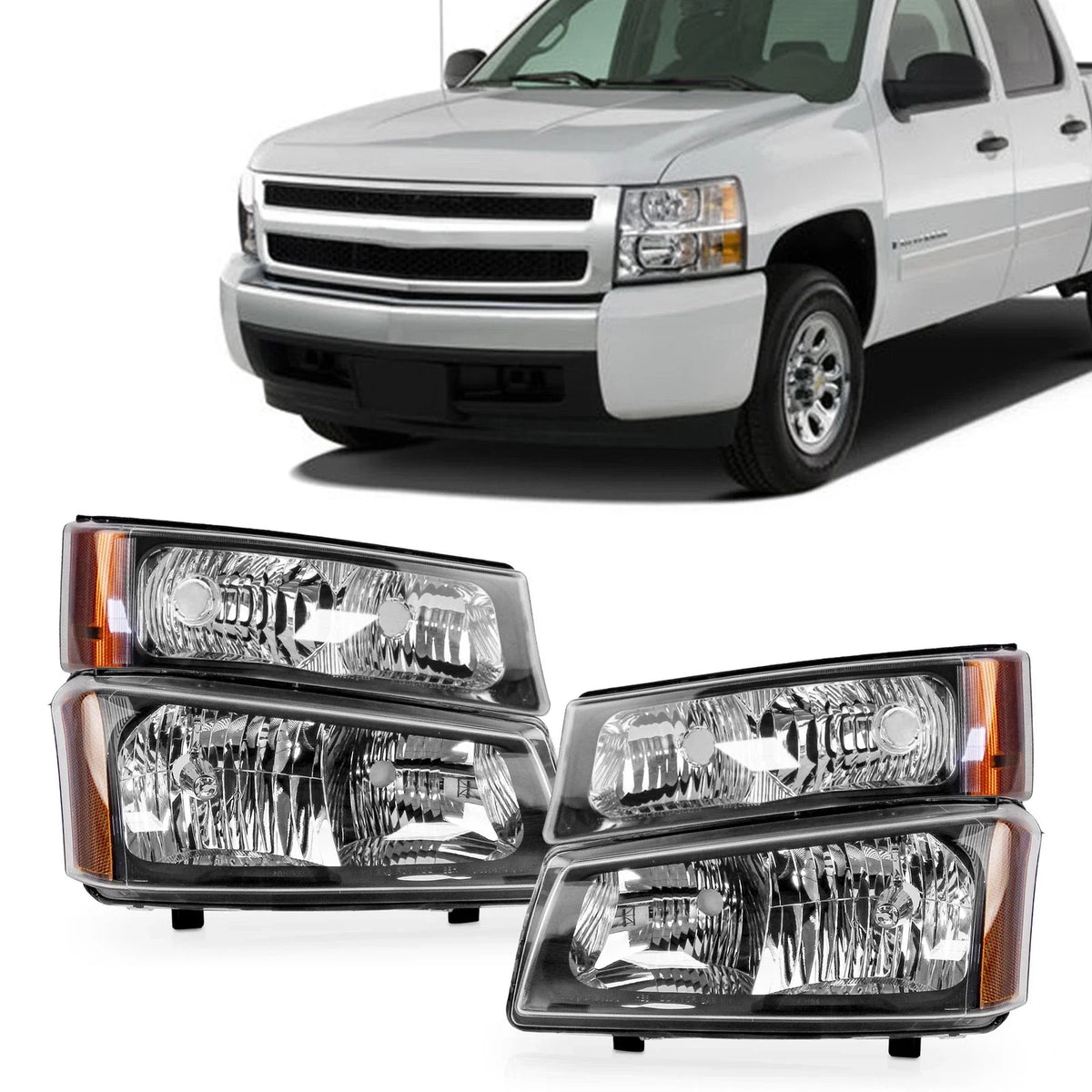 Pair Chrome Headlights for Chevy Silverado Avalanche 1500 2500 (2003–2006)