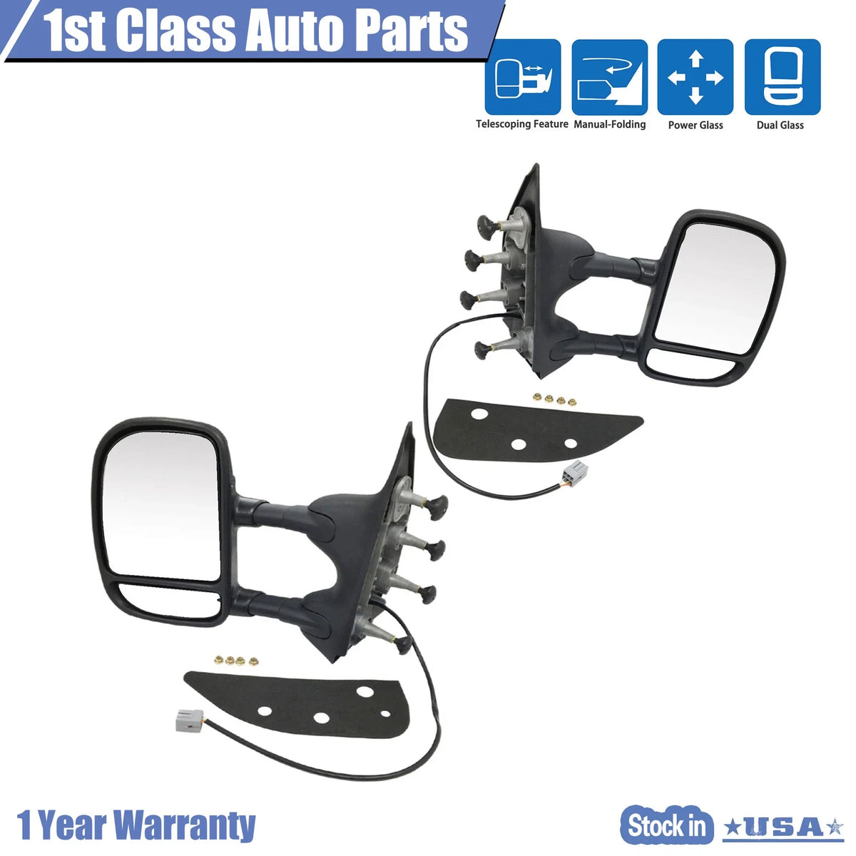 Pair Power Folding Mirrors for Ford E-350 E-450 Super Duty E-150 (2009–2016)