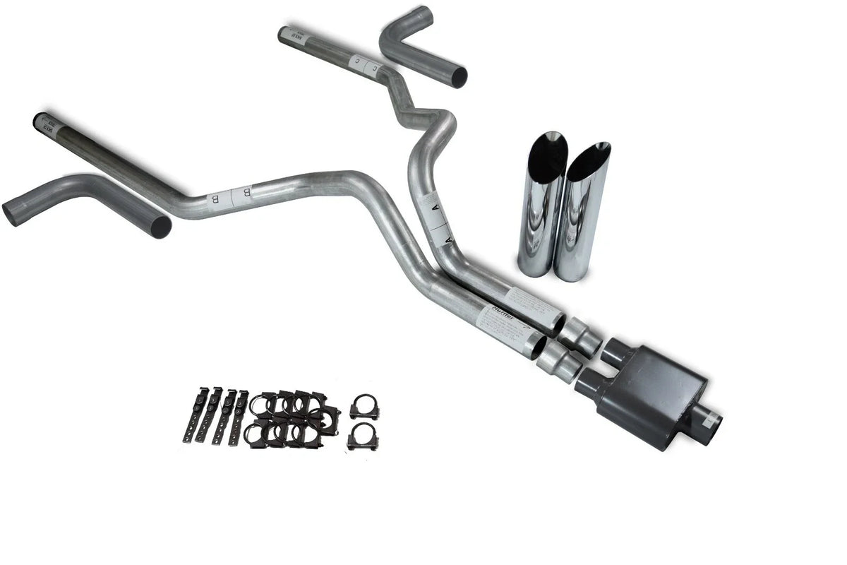 Dual Exhaust Kit for Chevy GMC 1500 (2007–2014) 3" Chamber Muffler Slash Tips