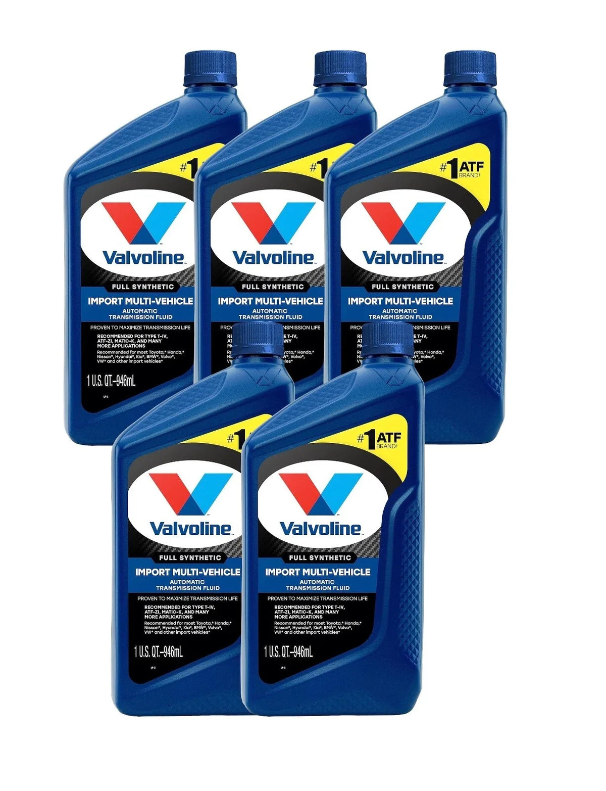 5 Quarts Import Multi-Vehicle ATF Full Synthetic Transmission Fluid Set 5 x 1 qt