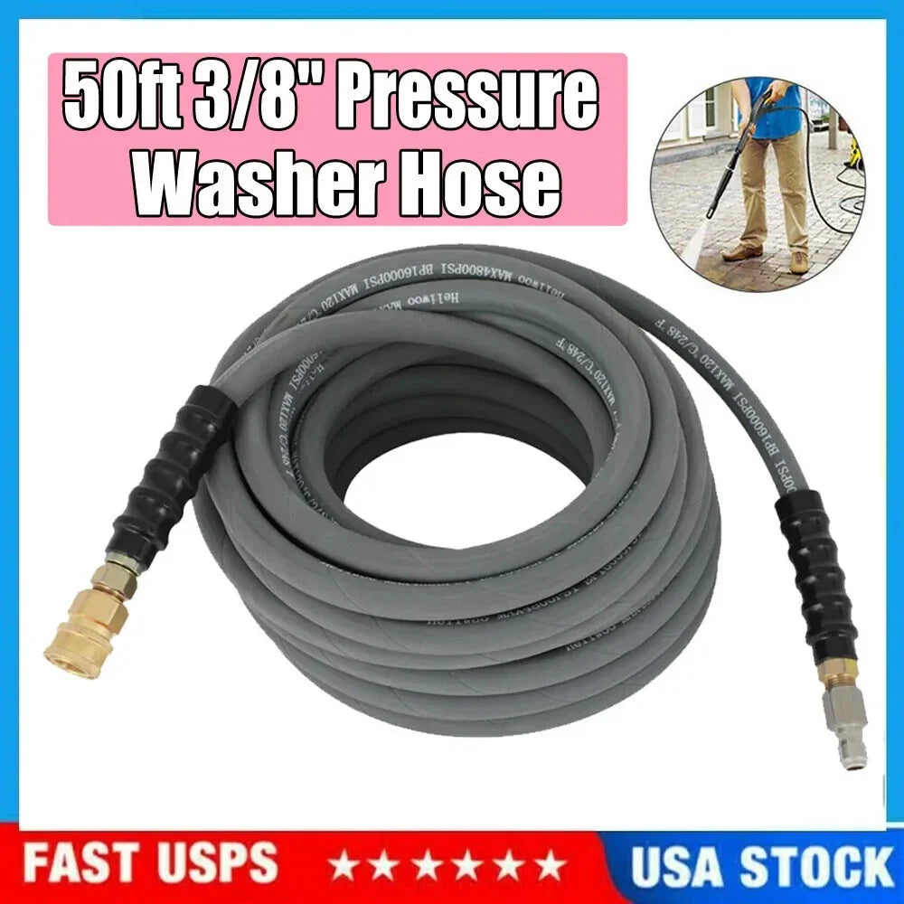 3/8" x 50ft Pressure Washer Hose with Couplers (4000 PSI)