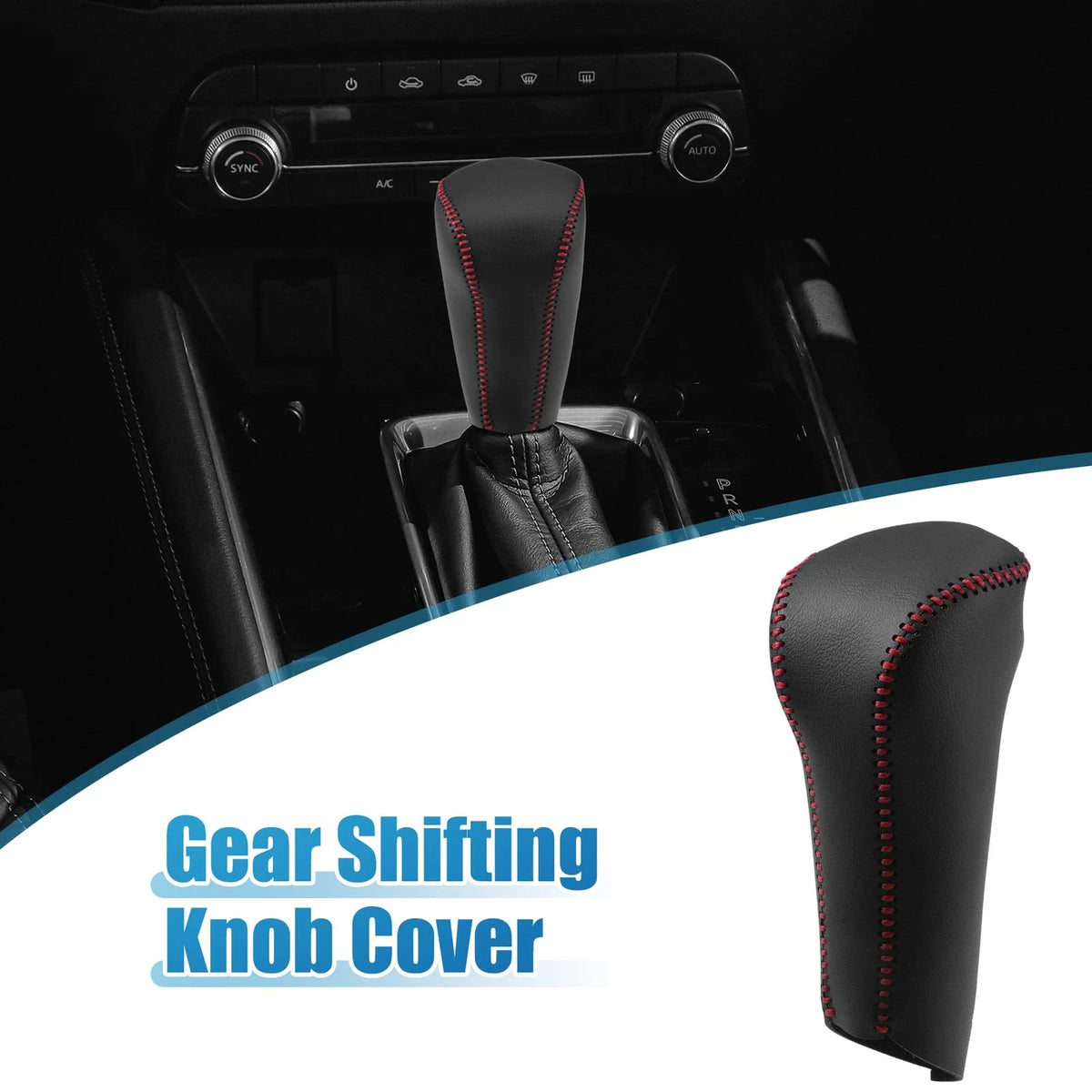 Gear Shift Head Knob Cover for Honda Civic (2006–2011) Black Red Stitches