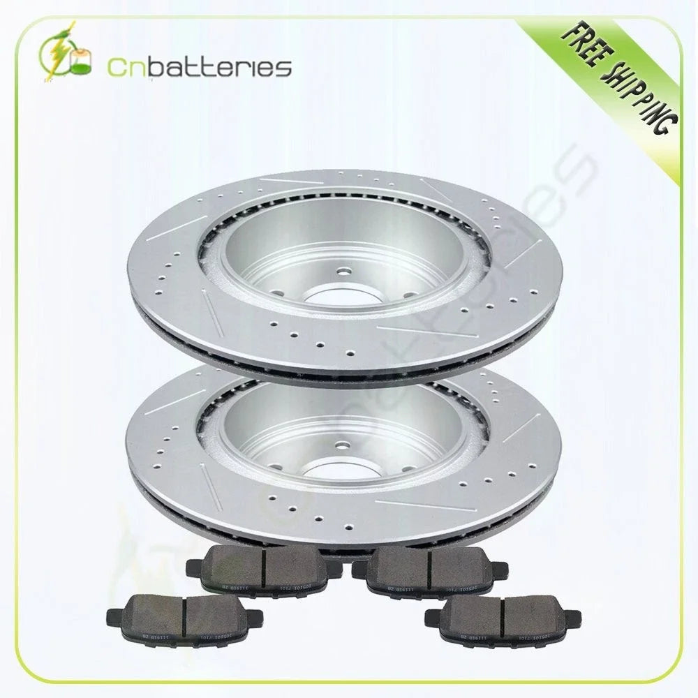 2 Rear Drill Brake Rotors & 4 Metallic Brake Pads for Infiniti QX50 (2014–2015)