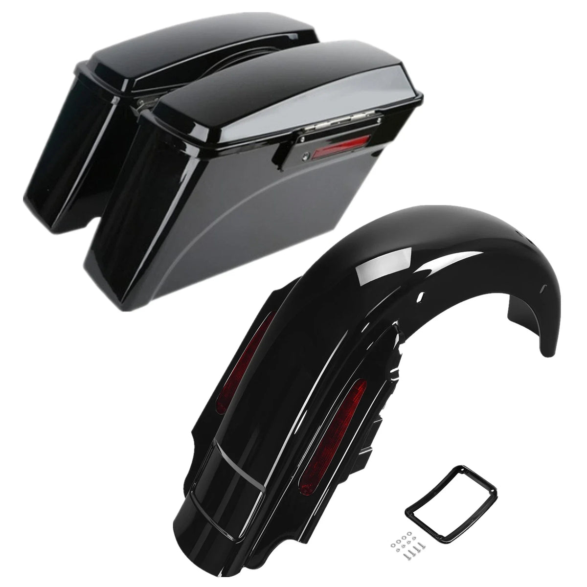 Hard Saddlebags with LED Rear Fender for Harley Touring Road Glide 93-08