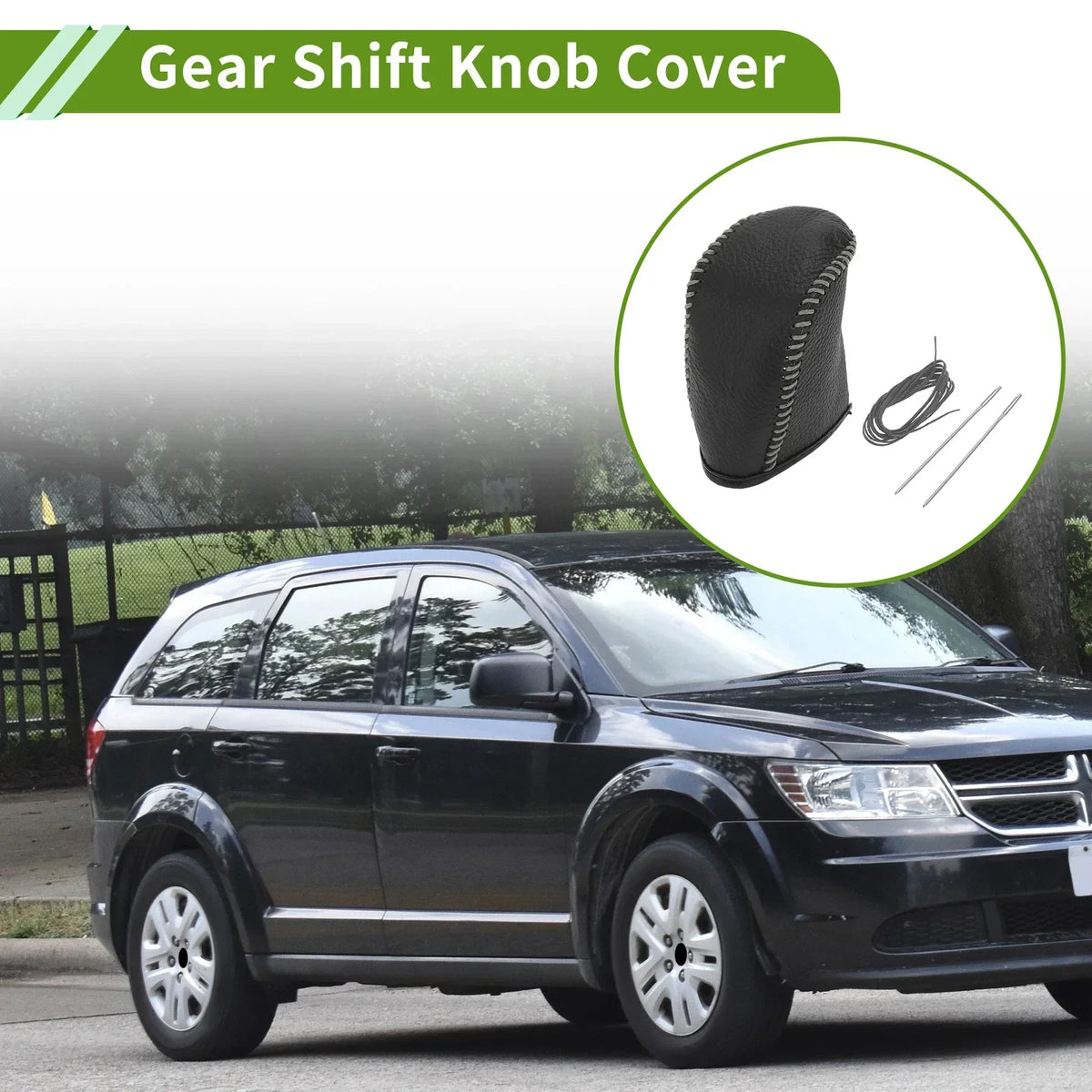 Pebbled Black Grey Shift Knob Cover for Dodge Journey 2011-2020
