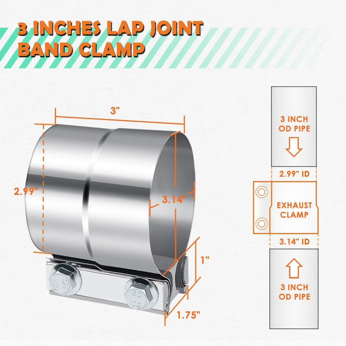 3" ID Stainless Steel Catback Exhaust Pipe Coupler for