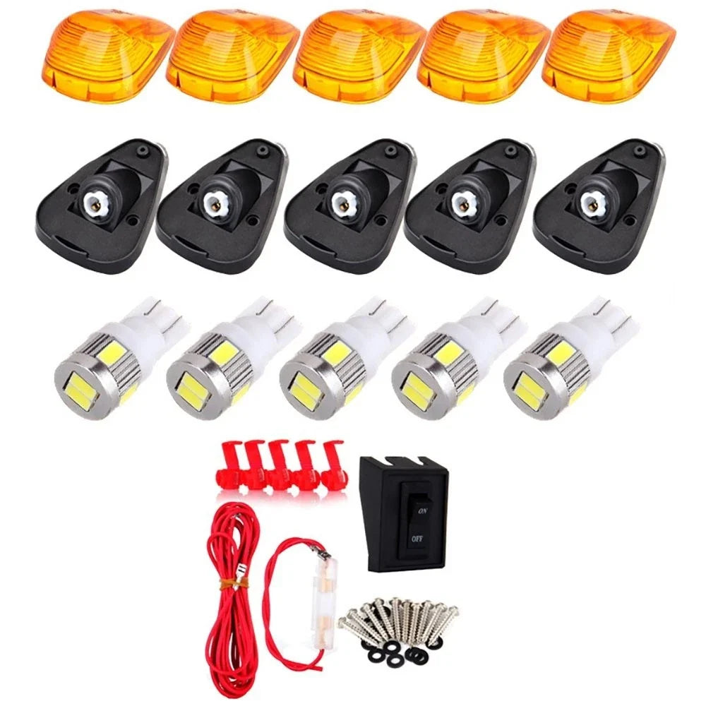 5 Pcs White LED Side Marker Lights + Amber Cab Running Lights