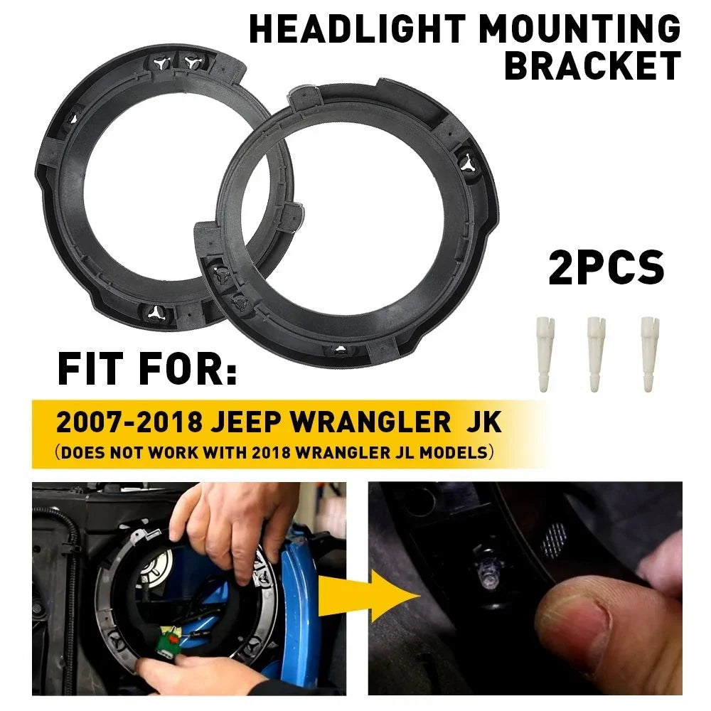 2X Headlight Mount Ring Base Bracket Bucket for Jeep JK Wrangler (2007–2018)
