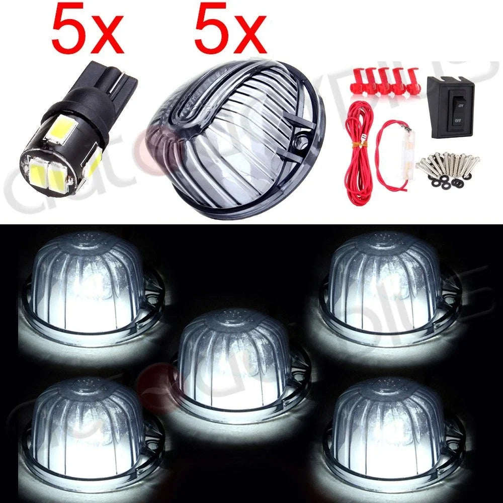 5pcs Bright White LED Cab Marker Lights + Wiring Switch for Chevy/GMC (1973–1987)