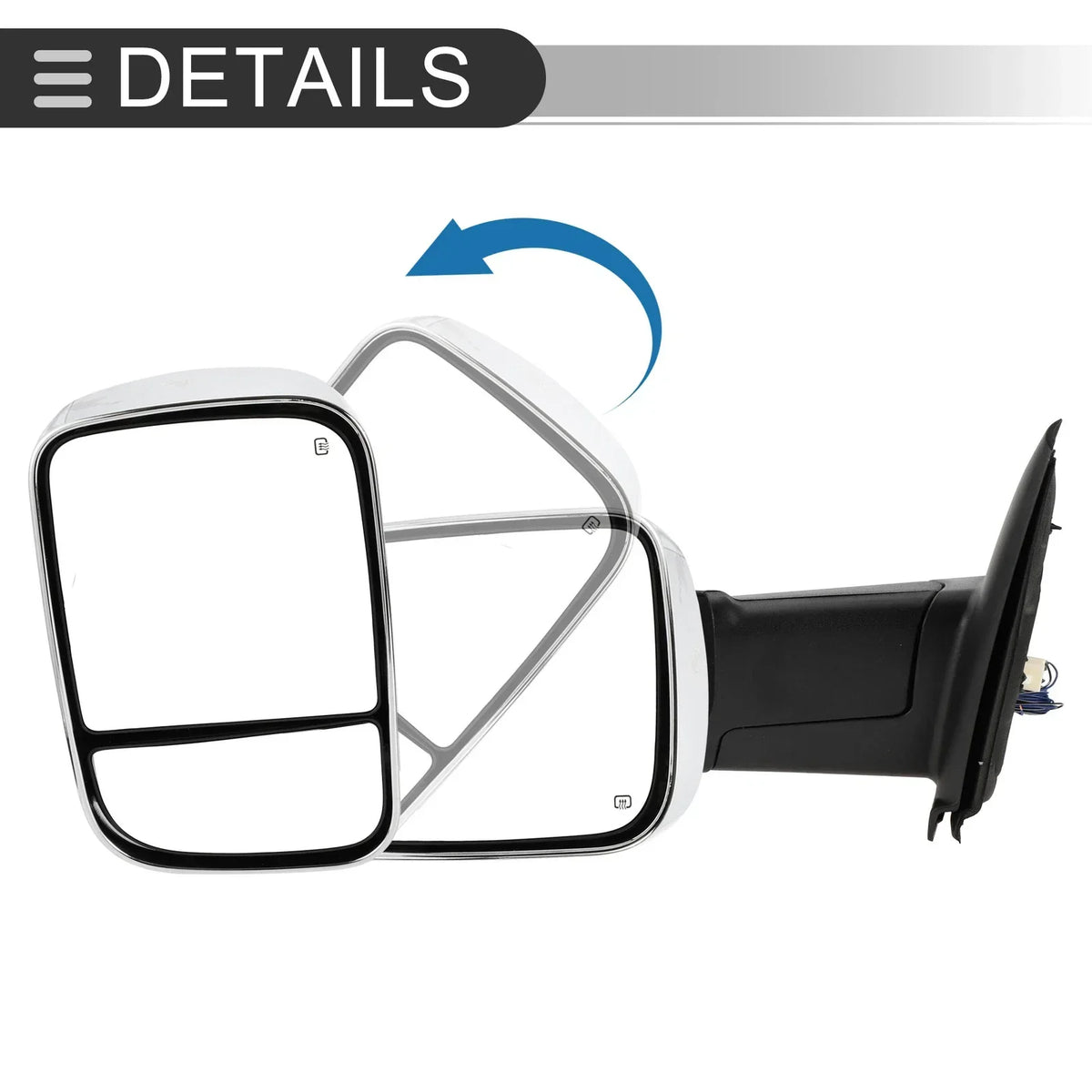 Tow Mirrors 2x with Turn Signal Light - Silver Tone for Dodge Ram 1500