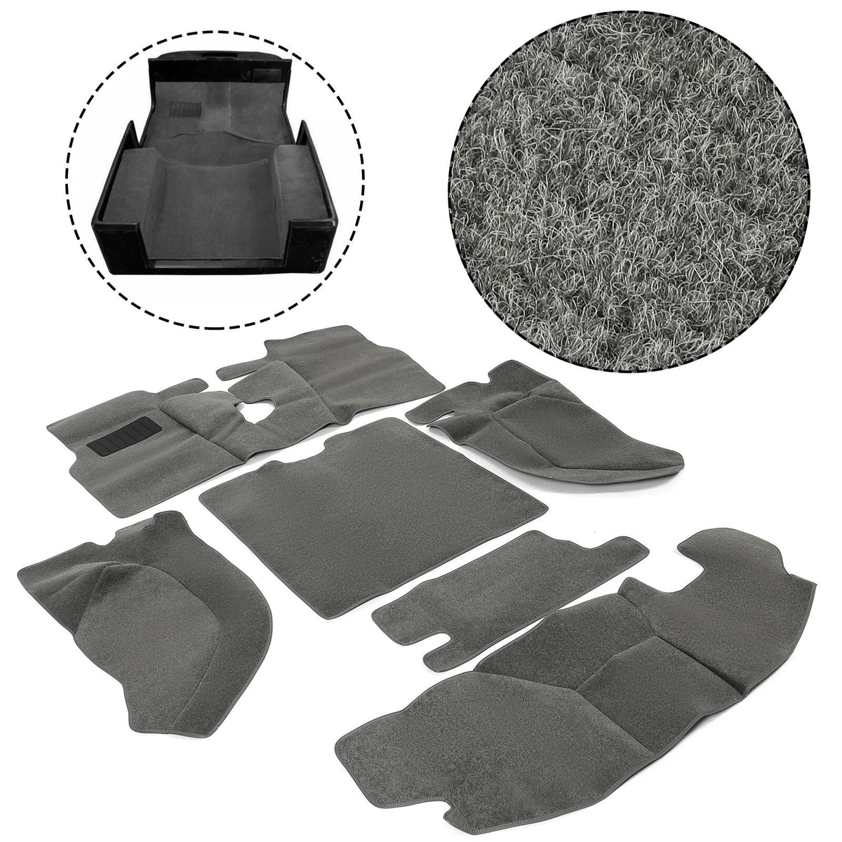 6-Piece Gray Carpet Mats for Jeep Wrangler TJ (1997–2006)