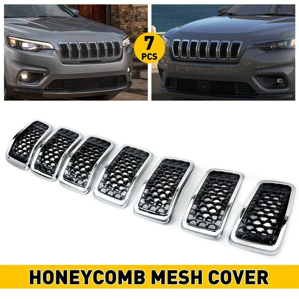 Front Mesh Grill Inserts Chrome + Matte Black for Jeep Grand Cherokee (2017–2021)