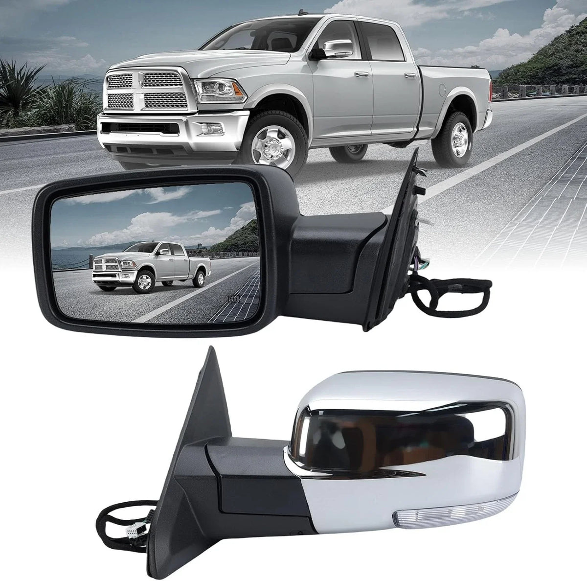 Side Mirrors Pair, Power Heated for Dodge Ram 1500 (2009–2012)