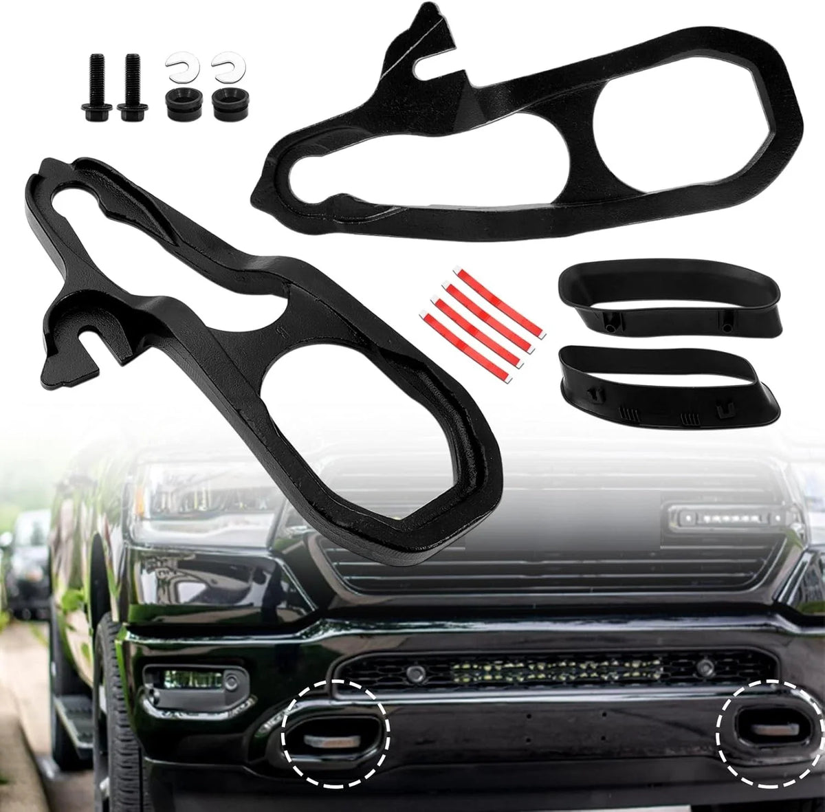 Heavy Duty Front Tow Hooks for 2019-2024 Dodge Ram 1500 - Set of 2