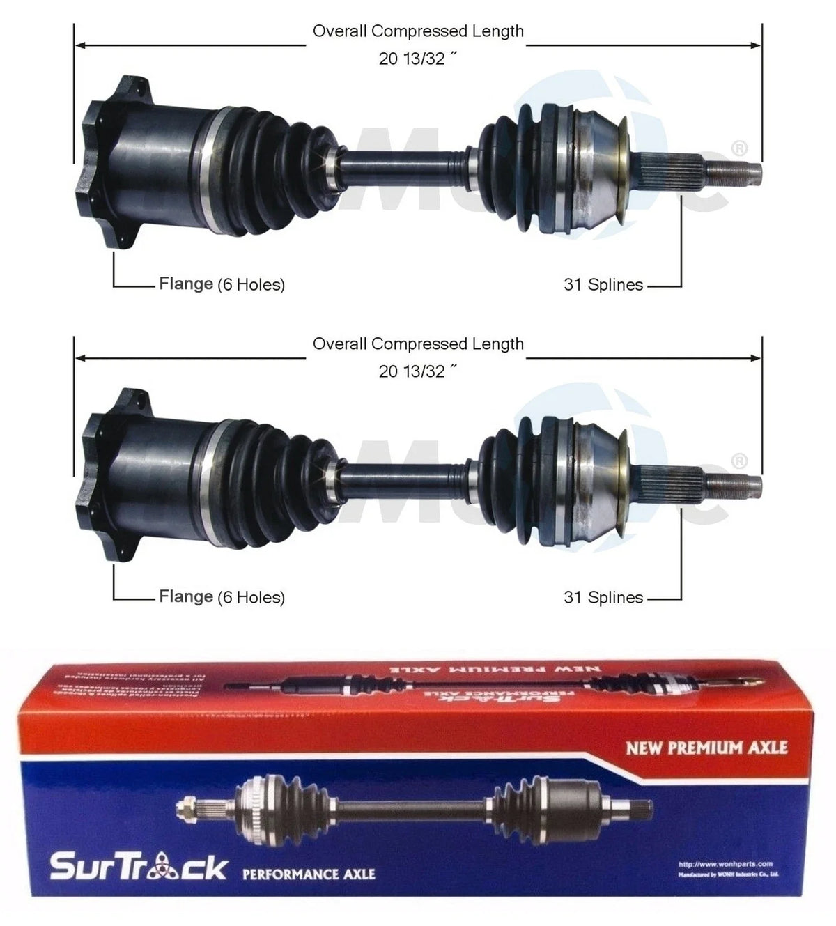 Set of 2 Front CV Axle Shafts for Dodge Dakota Durango (1997–1999)