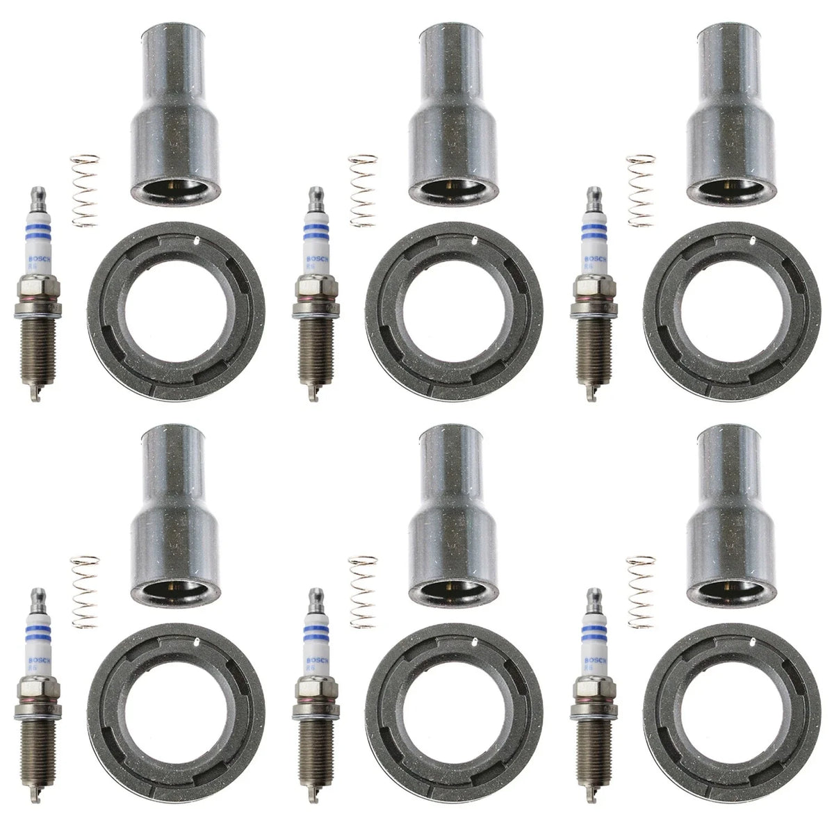 Set of 6 Bosch Double Iridium Spark Plugs & Denso Ignition Coil Boot Kit for 4Runner V6