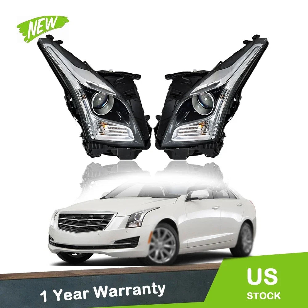 Headlight Pair for Cadillac ATS (2013–2018) Halogen Chrome