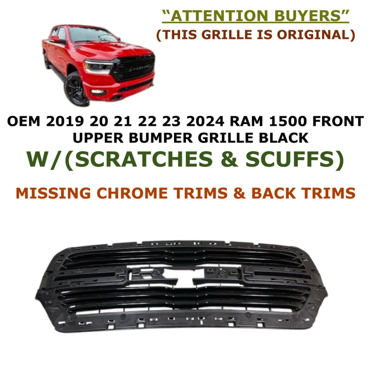 Front Upper Grille - Black Finish for RAM 1500 (2019–2024)