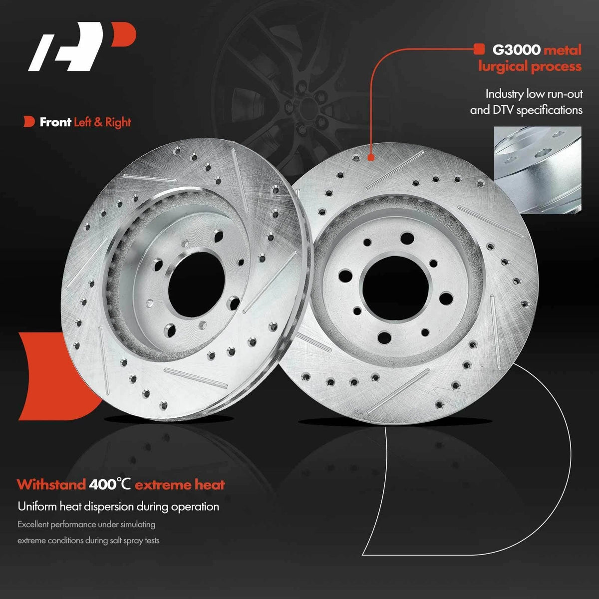 Front Brake Rotors (Drilled) with Ceramic Pads for Honda Civic 93-95