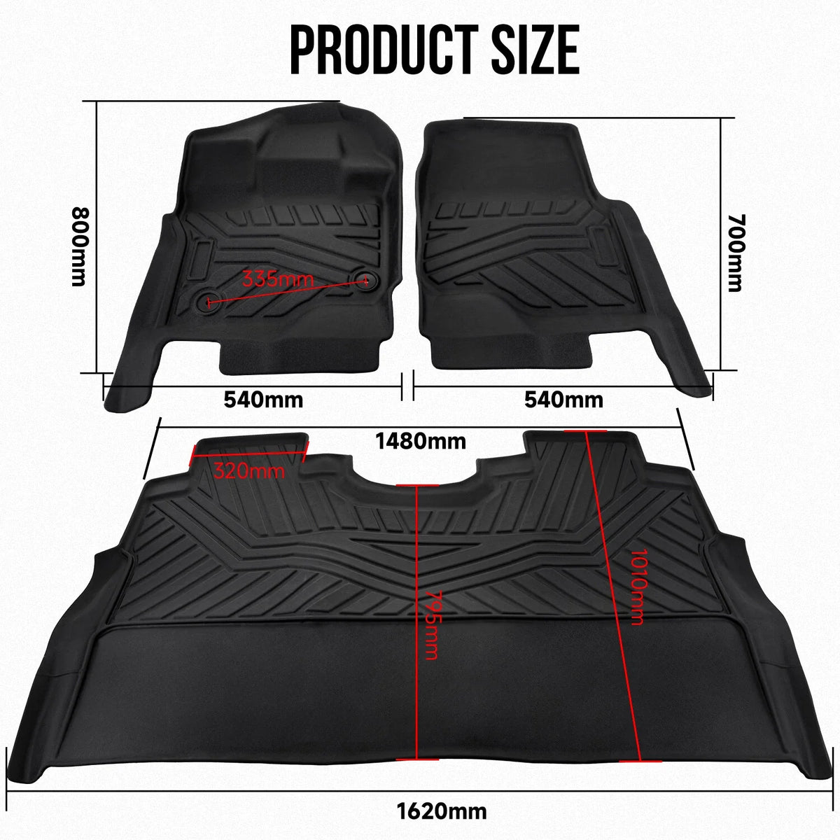 Floor Mats Set of 4 All Weather TPE for Ford F150 Super Crew Cab 2015-2025