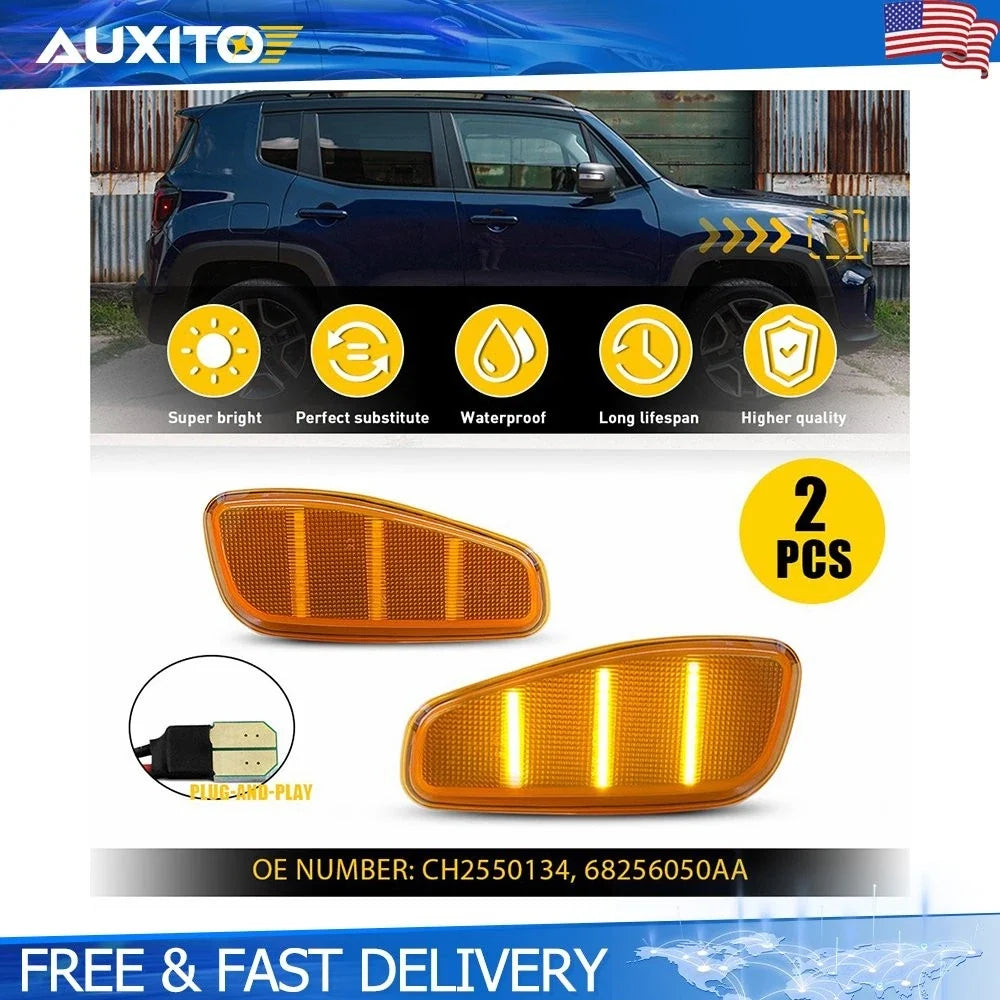 Amber LED Front Side Marker Lights for Jeep Renegade 2015-2023