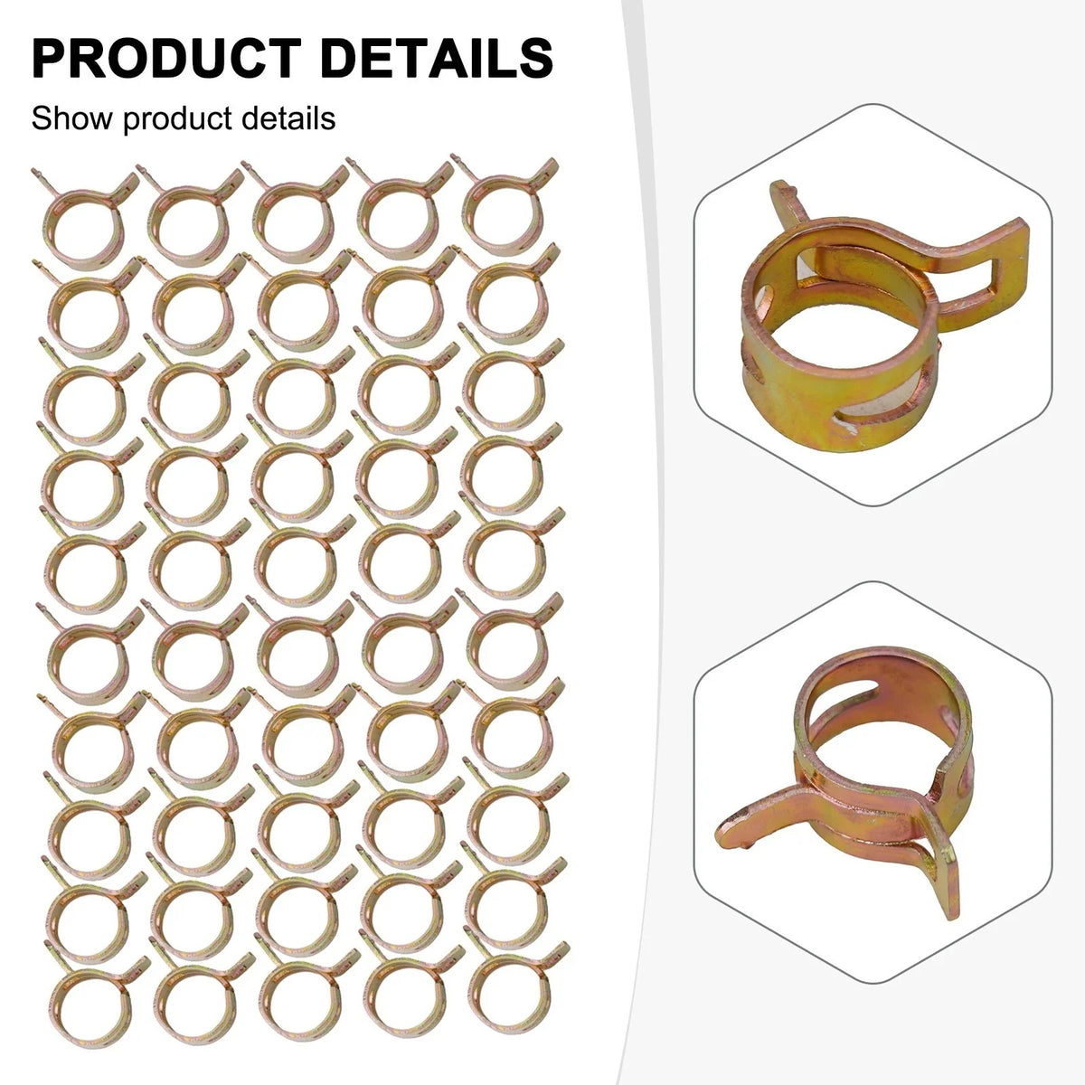 Set of 50 Fuel Hose Pinch Spring Clip Clamps 3/8 10mm Assortment