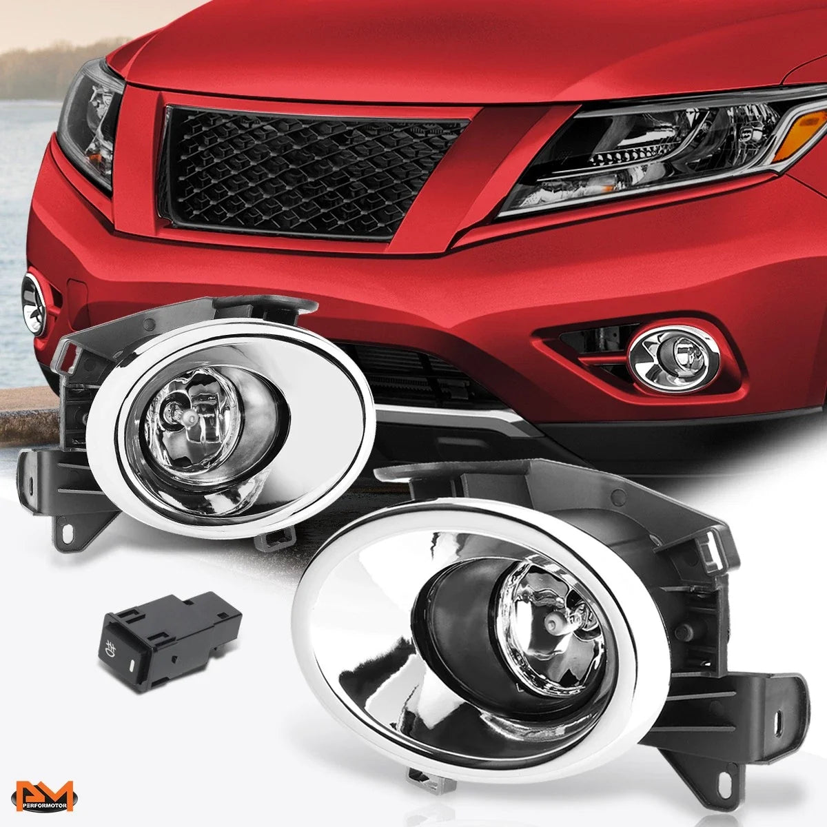 Fog Lights with Clear Lens & Chrome Bezel + Switch for Pathfinder 2013-2016