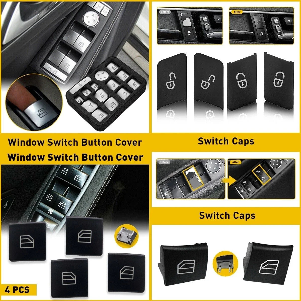 4-Piece Window Switch Repair Caps for Mercedes X253 W205 W222 2014-2020